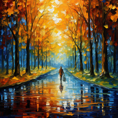 Walking Through Trees Of Golden Leaves