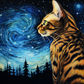 Pretty Kitty Starry Night Bengal Cat Diamond Painting Kits