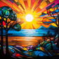 Glowing Setting Sun On Stained Glass