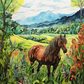 Watercolor Horse In Peaceful Meadow