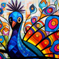 Bright Fun Peacock On Stained Glass