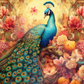 Graceful Peacock Among Golden Flowers  Diamond Painting Kits
