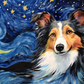 Watercolor Starry Night Collie