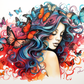 Watercolor Girl And Her Butterflies