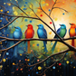 Whimsical Colorful Birds On A Branch