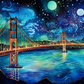Watercolor Starry Night In San Francisco