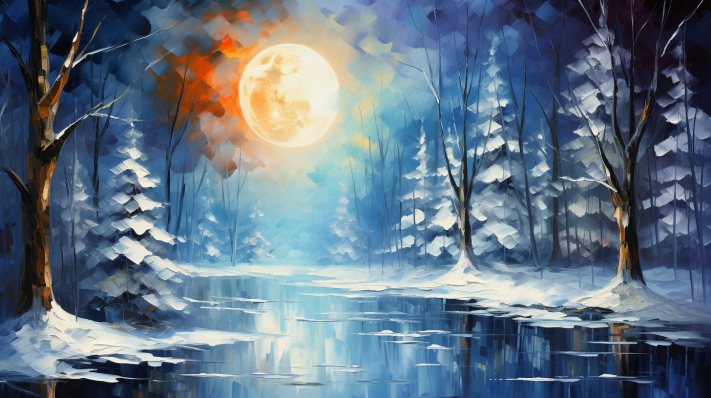 Full Moon Over Frozen Pond