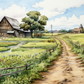 Watercolor Dirt Road And Farm
