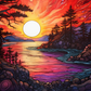 Watercolor Golden Sunset Over Lake