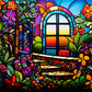 Flowers And Window On Stained Glass