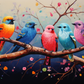 Fun Colorful Birds On A Branch  Diamond Painting Kits