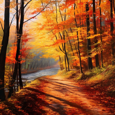 Golden Afternoon Autumn Trail   Diamond Painting Kits