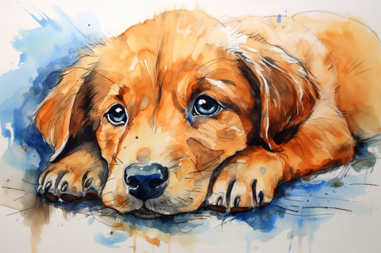 Watercolor Sweet Sleepy Puppy