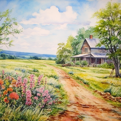 Watercolor Farmhouse   Diamond Painting Kits