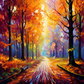 Forest Shadows On Path Through Autumn Trees