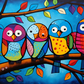Colorful Playful Birds  On A Branch