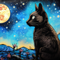 Starry Night Black Cat