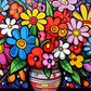 Playful Colorful Vase Of Flowers