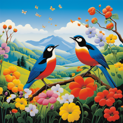 Pretty Birds On A Branch