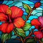 Red Hibiscus On Stained Glass   Diamond Painting Kits