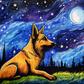 Watercolor Starry Night German Shepard