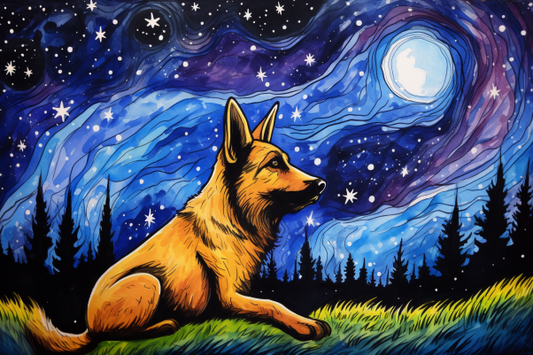 Watercolor Starry Night German Shepard
