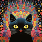 Bold Black Cat And Colorful Flowers  Diamond Painting Kits