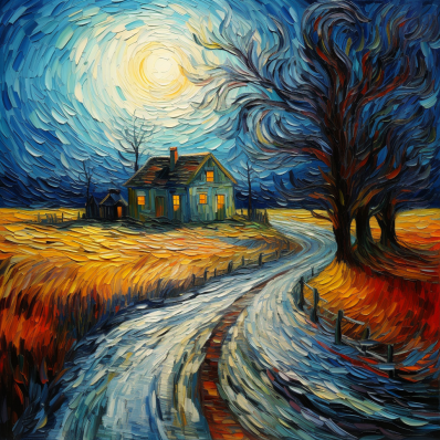 Farmhouse On A Winter Night