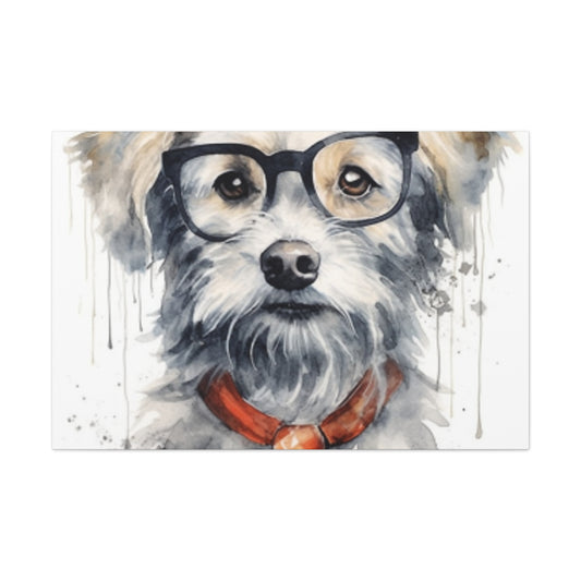 White Dog, Black Glasses, Orange Tie- Large Wall Art