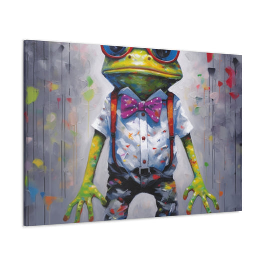 Green Frog In Red Glasses And Suspenders - Large Wall Art