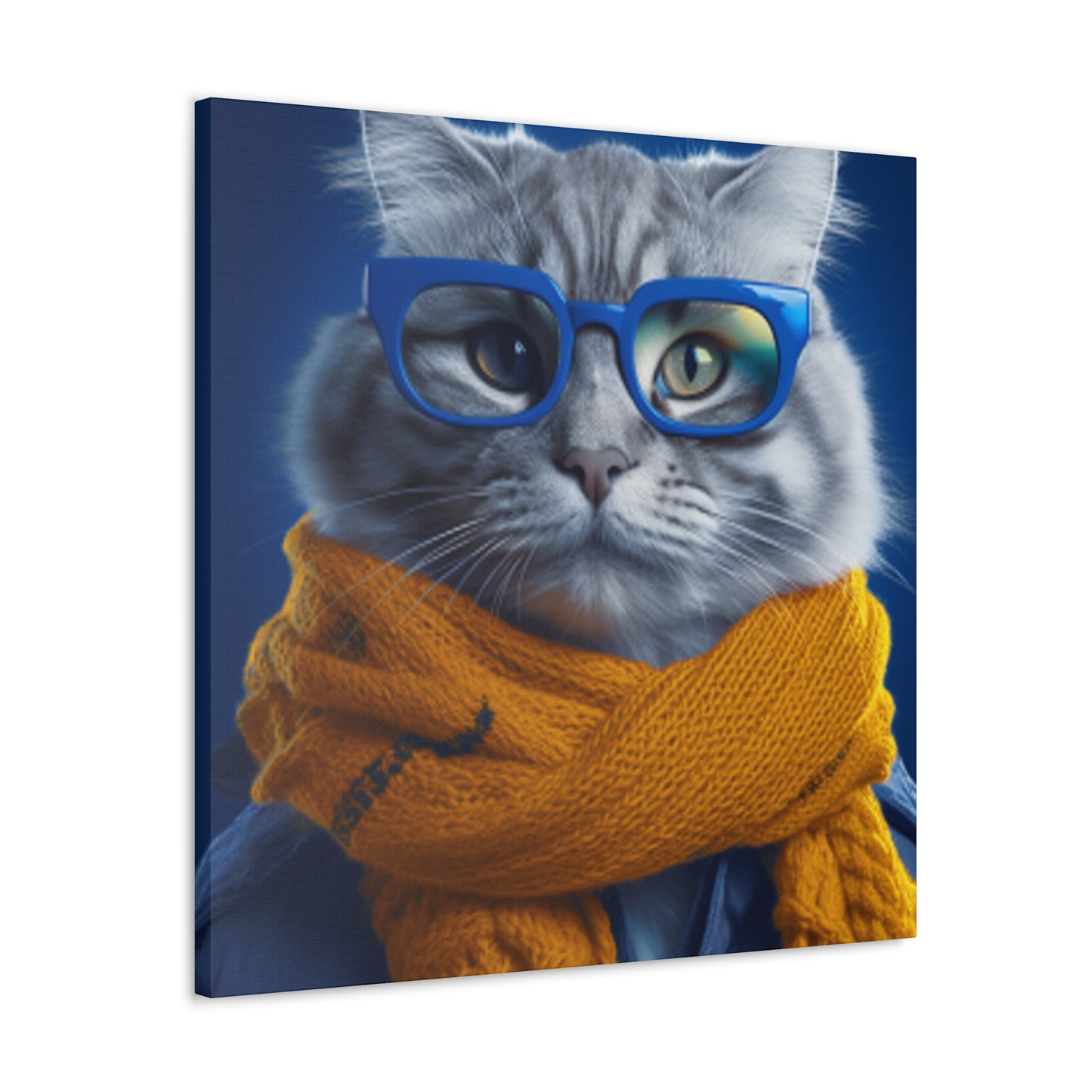 Why So Blue , Kitty Cat In Mustard Yellow Scarf - Large Wall Art