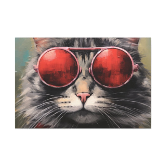 Red Shades On Fluffy Tabby Cat - Large Wall Art