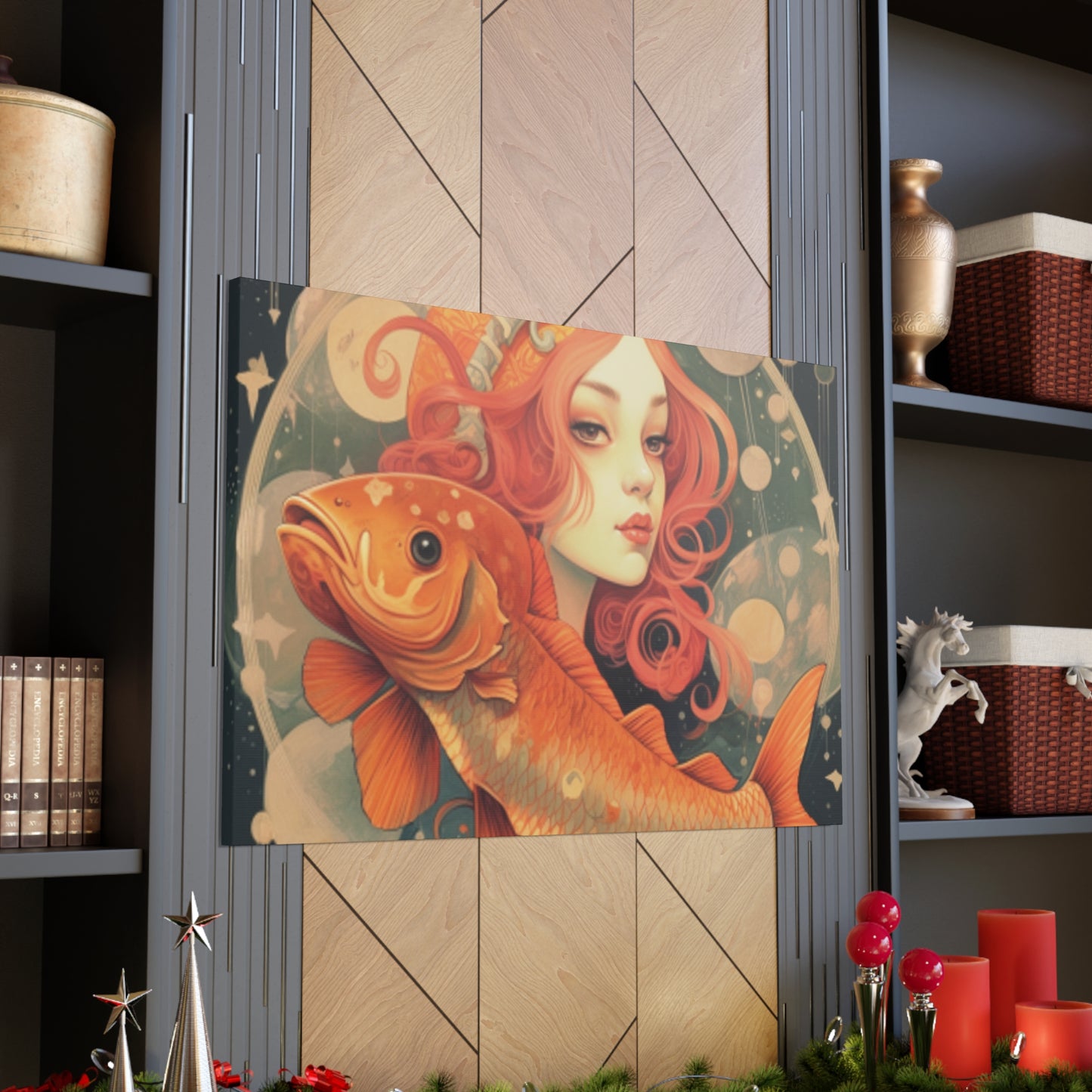 Sassy And Peaceful, Pisces Girl And Fish- Large Wall Art