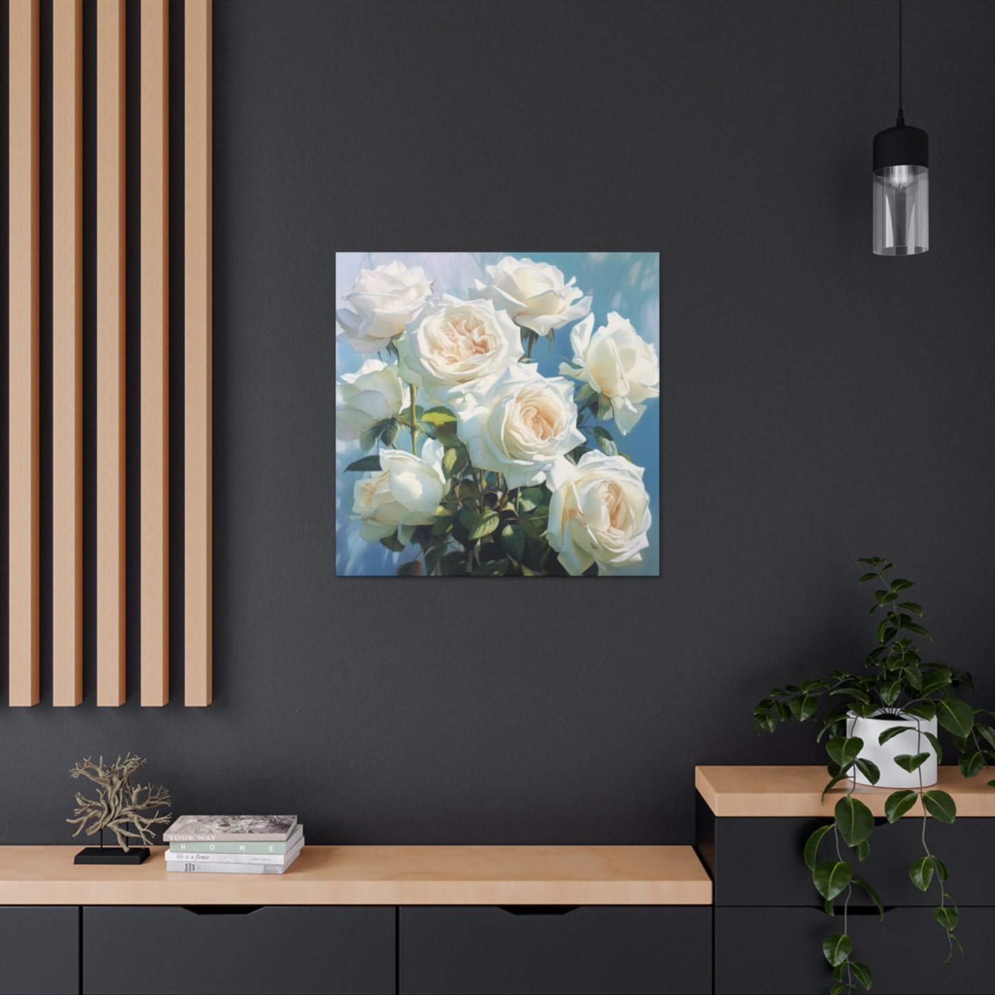 Pure White Roses In Bloom- Large Wall Art