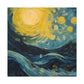 Waves And Full Moon Starry Night Style- Large Wall Art