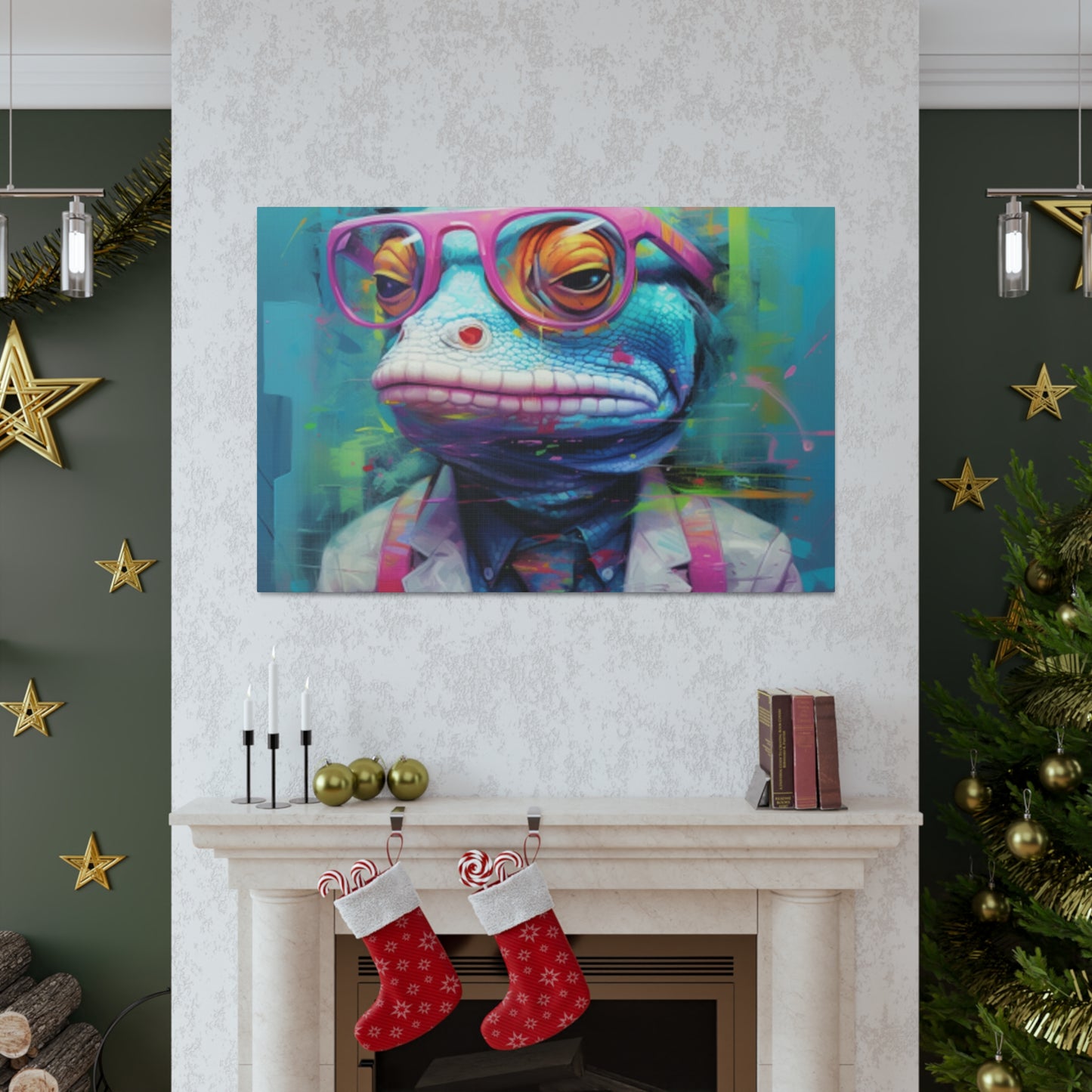 Moody Lizard Dude With Blue Background - Large Wall Art