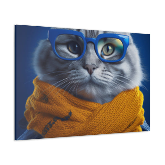 Why So Blue , Kitty Cat In Mustard Yellow Scarf - Large Wall Art