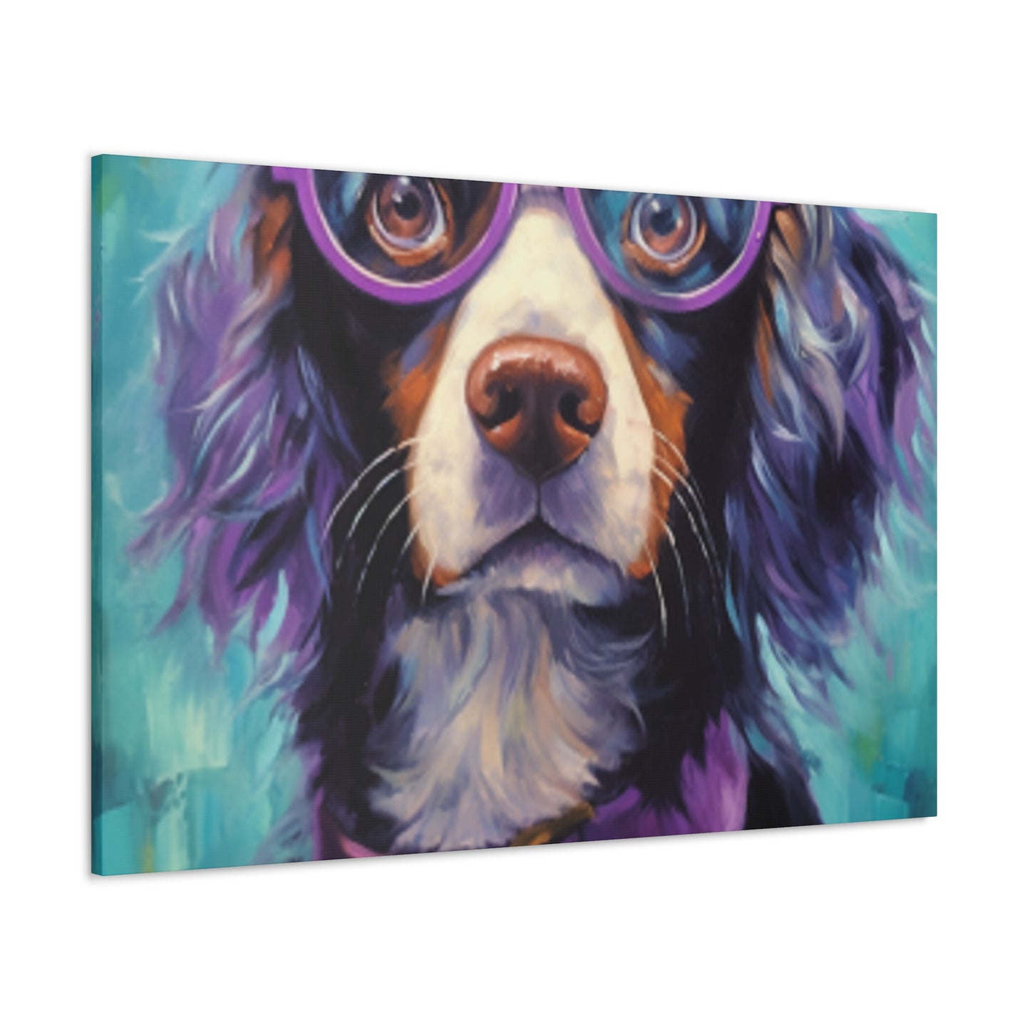 Purple Glasses And Collar On Dog- Large Wall Art