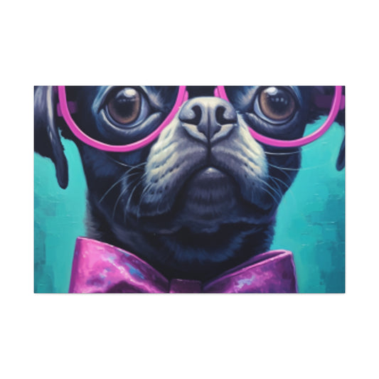 Huge Purple Glasses And Bow Tie On A Black Dog- Large Wall Art