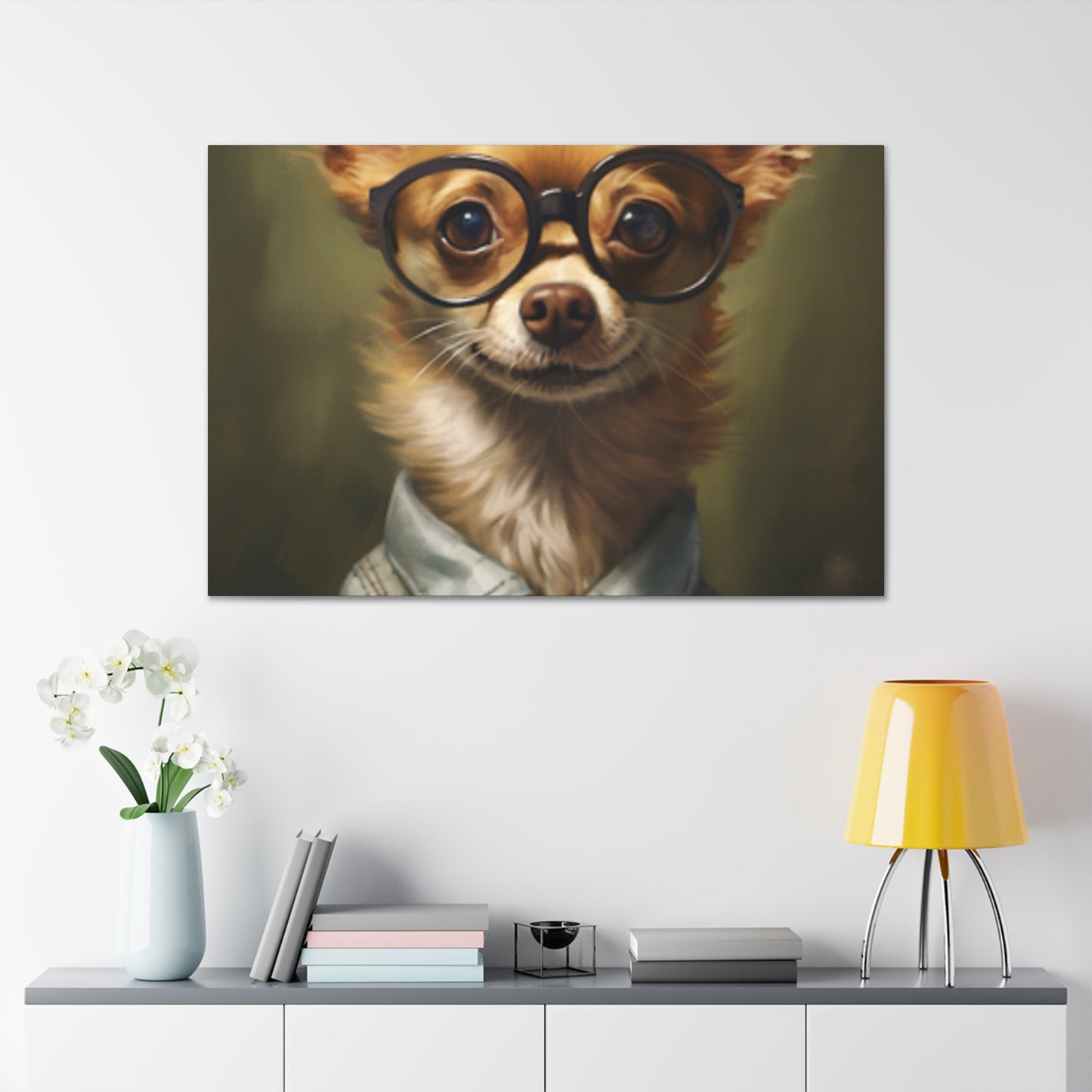 Smart Chihuahua In Black Glasses- Large Wall Art