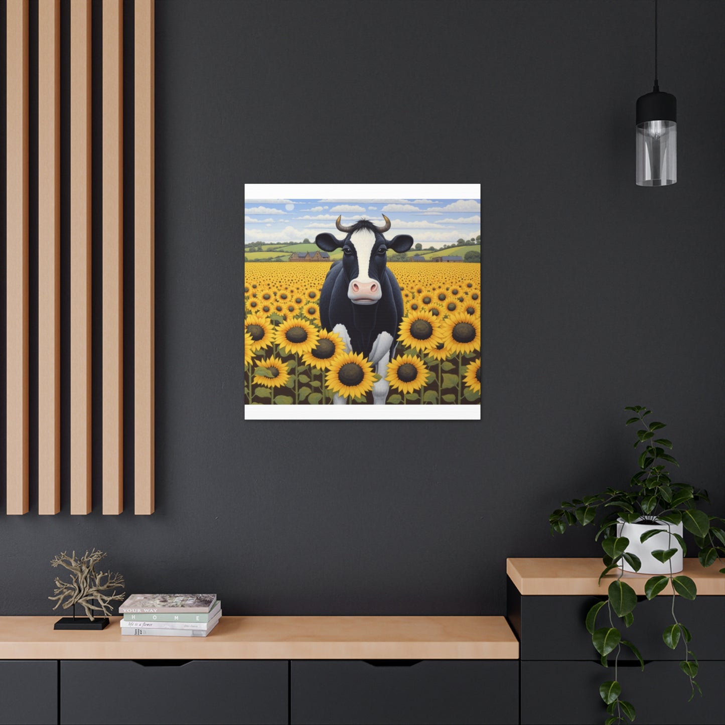 Cute Cow In Sunflower Field- Large Wall Art