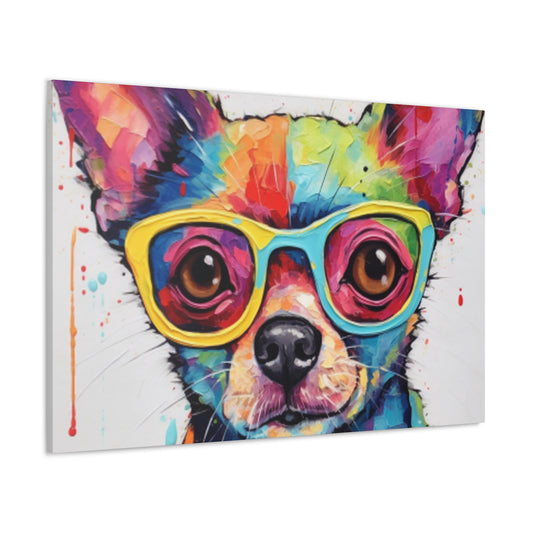 Rainbow Colored Chihuahua, In Multi Colored Glasses  - Large Wall Art