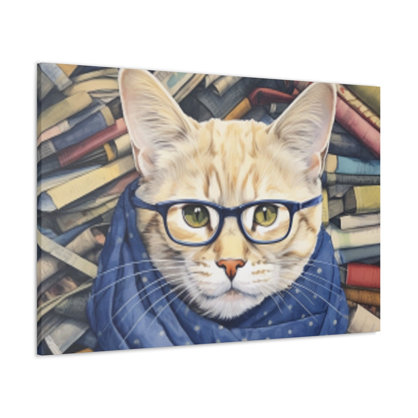 Bookworm Kitty With Glasses And Scarf - Large Wall Art