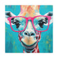 Happy Giraffe In Big Pink Glasses With Bright Blue Background - Large Wall Art