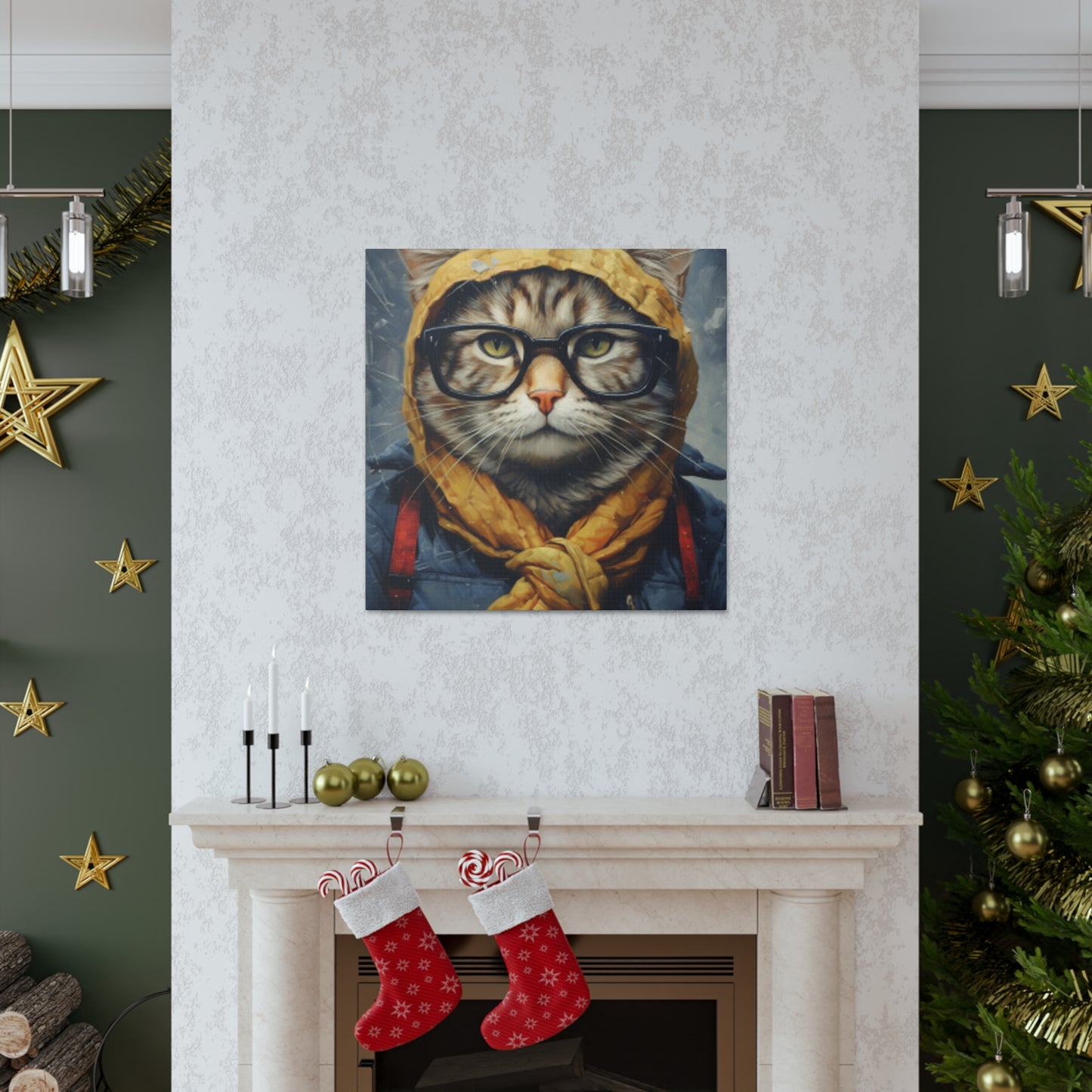 Bundled Up Tabby Cat With Glasses - Large Wall Art