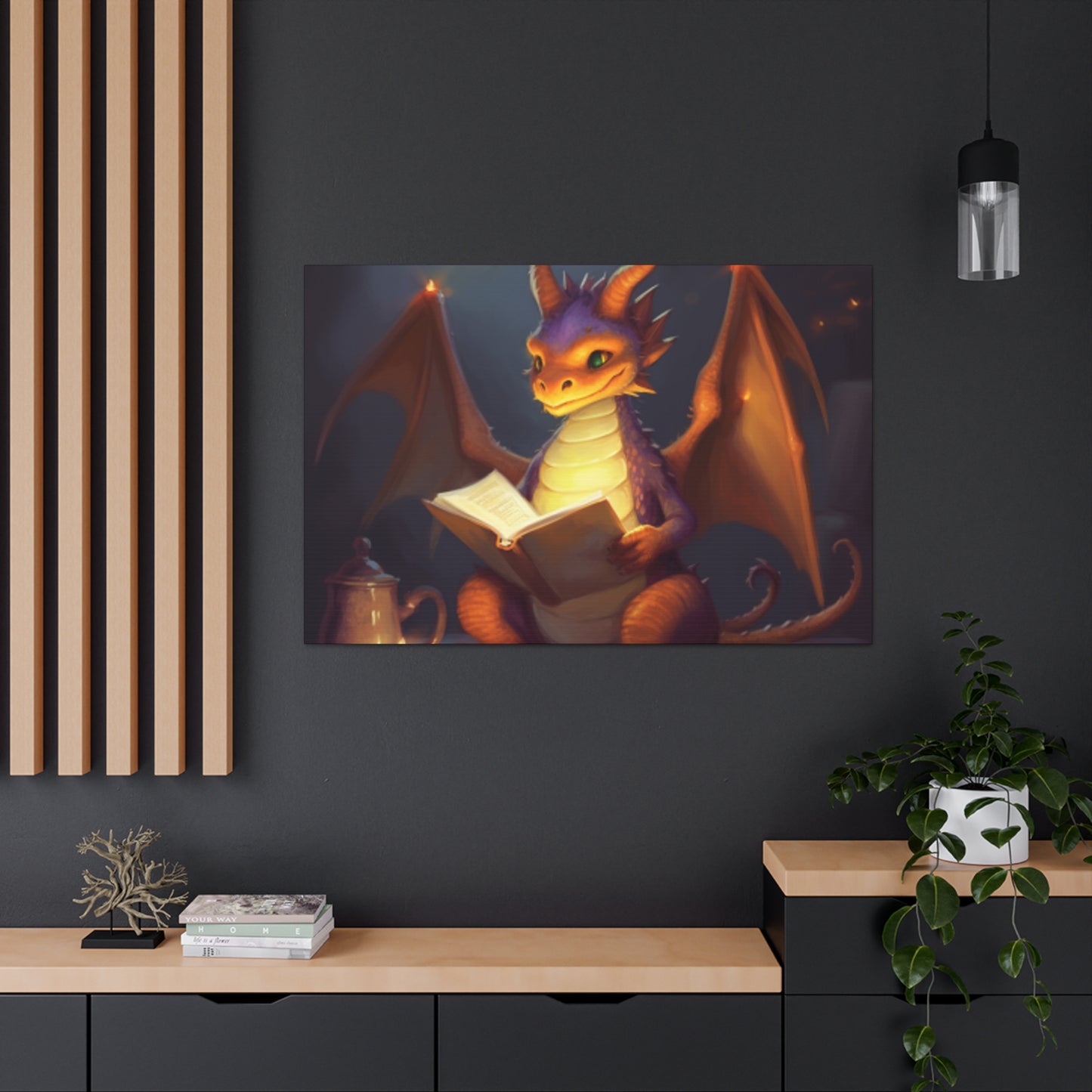 Dragon Reading About Dragon Things - Large Wall Art