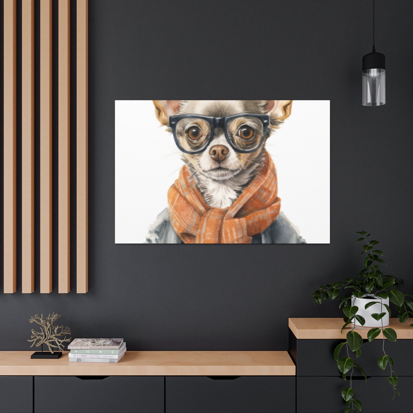 Chihuahua In Glasses And Orange Scarf  - Large Wall Art