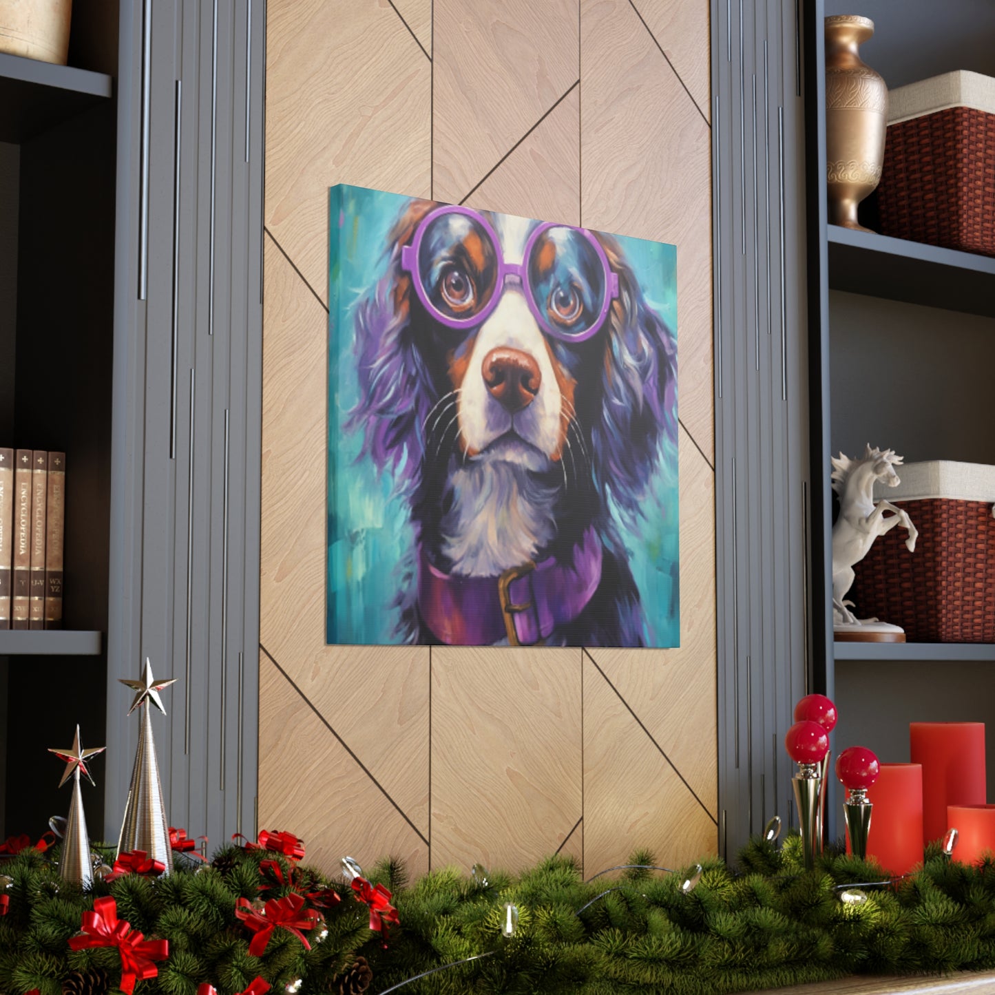 Purple Glasses And Collar On Dog- Large Wall Art