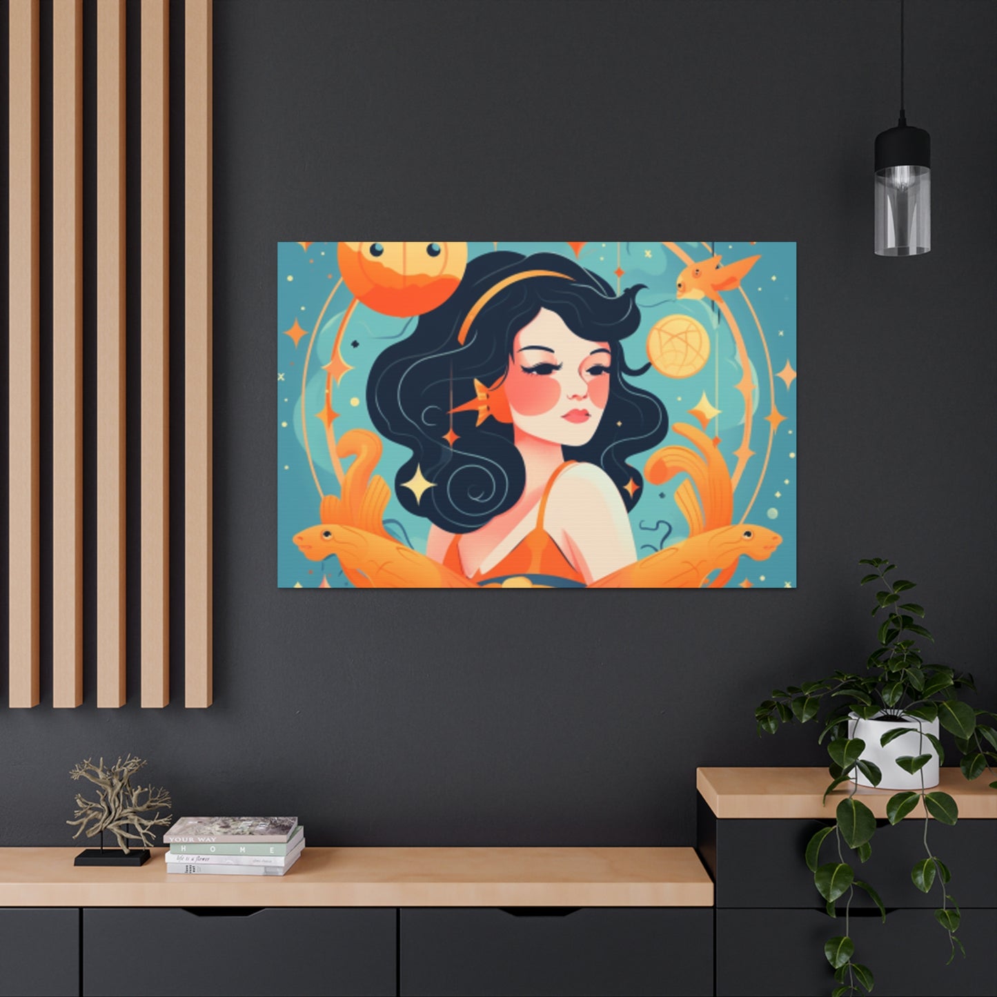 Lofi Style Aquarius Dreaming Of Her Fishy Friends- Large Wall Art