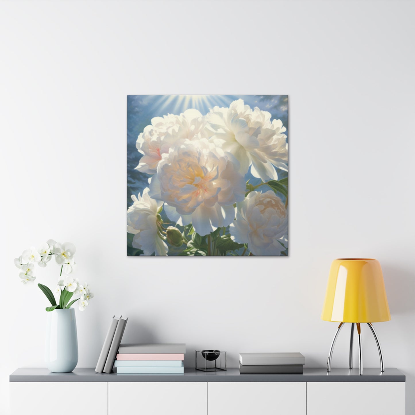 Blooming White Peonies In The Sun- Large Wall Art